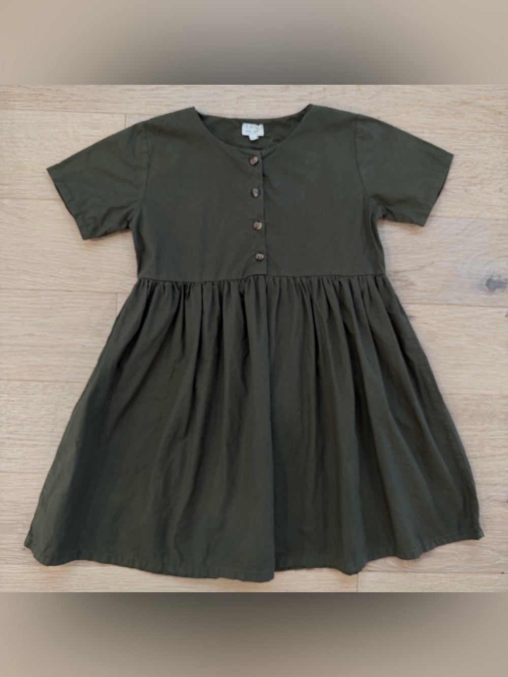 The Simple Folk Handmade in Portugal Olive Cotton Dress Girls 6-7 Years EUC